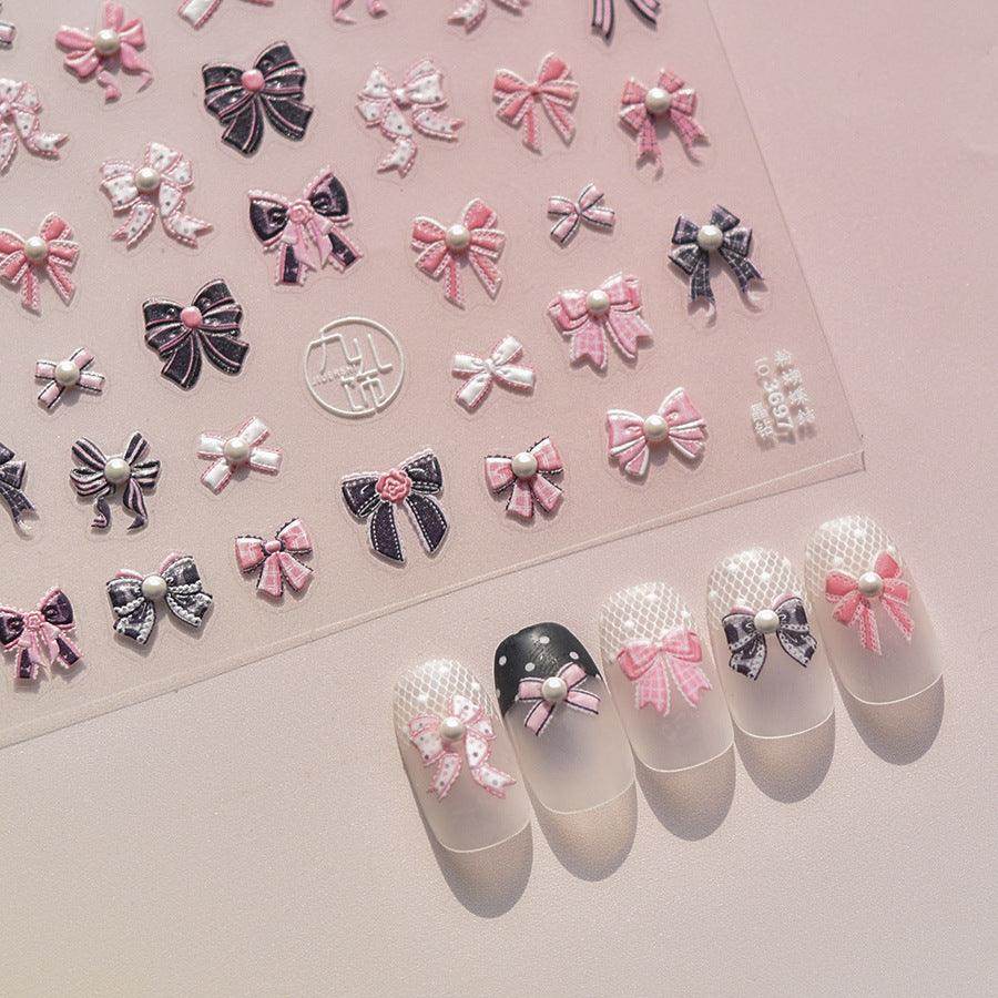 Black Bowtie Nail Art Stickers Adhesive Embossed Pink Bowknot Sticker Decals to3697 - Nail MAD