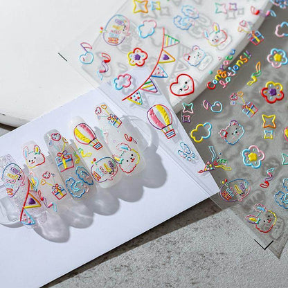 Nail Art Stickers Adhesive Slider Colorful Line Graffiti Embossed Sticker Decals TS1553 - Nail MAD