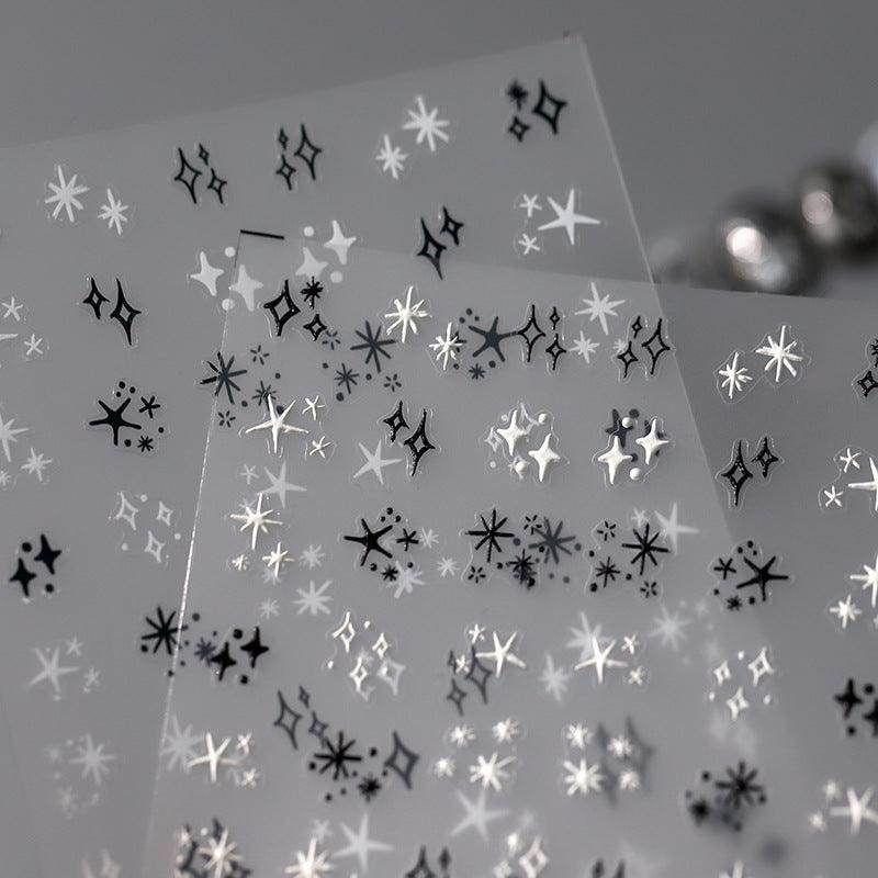 Nail Art Stickers Adhesive Slider Black White Stars Sticker Decals TS3374 - Nail MAD