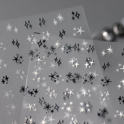 Nail Art Stickers Adhesive Slider Black White Stars Sticker Decals TS3374 - Nail MAD