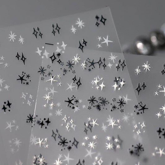 Nail Art Stickers Adhesive Slider Black White Stars Sticker Decals TS3374 - Nail MAD
