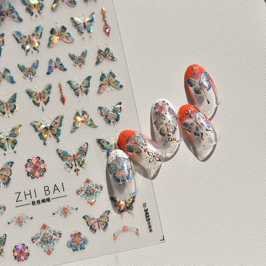 NailMAD Aurora Shell Light Butterfly Nail Art Stickers Adhesive Embossed Scalewing Sticker Decals To3422