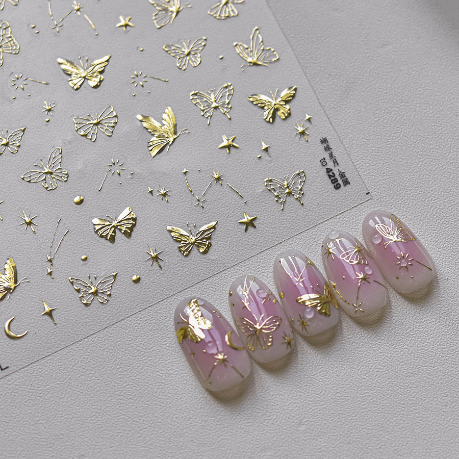 Metal Gold Butterfly Nail Art Stickers Star Moon Design Adhesive Embossed Sticker Decals to3897