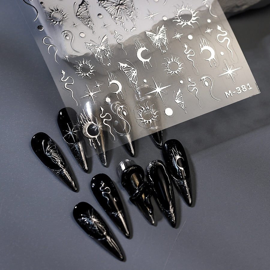 NailMAD Metal Silver Buttergly Nail Art Stickers Adhesive Wings with Moon Star Sticker Decals TSM381