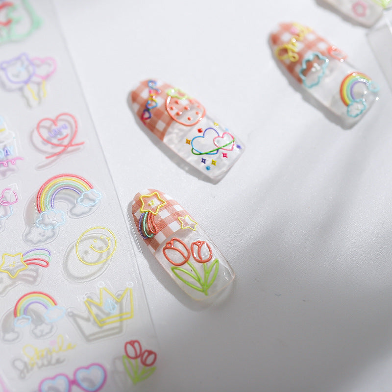 NailMAD Nail Art Stickers Adhesive Slider Neon Colors Cartoon Embossed Sticker Decals - Nail MAD