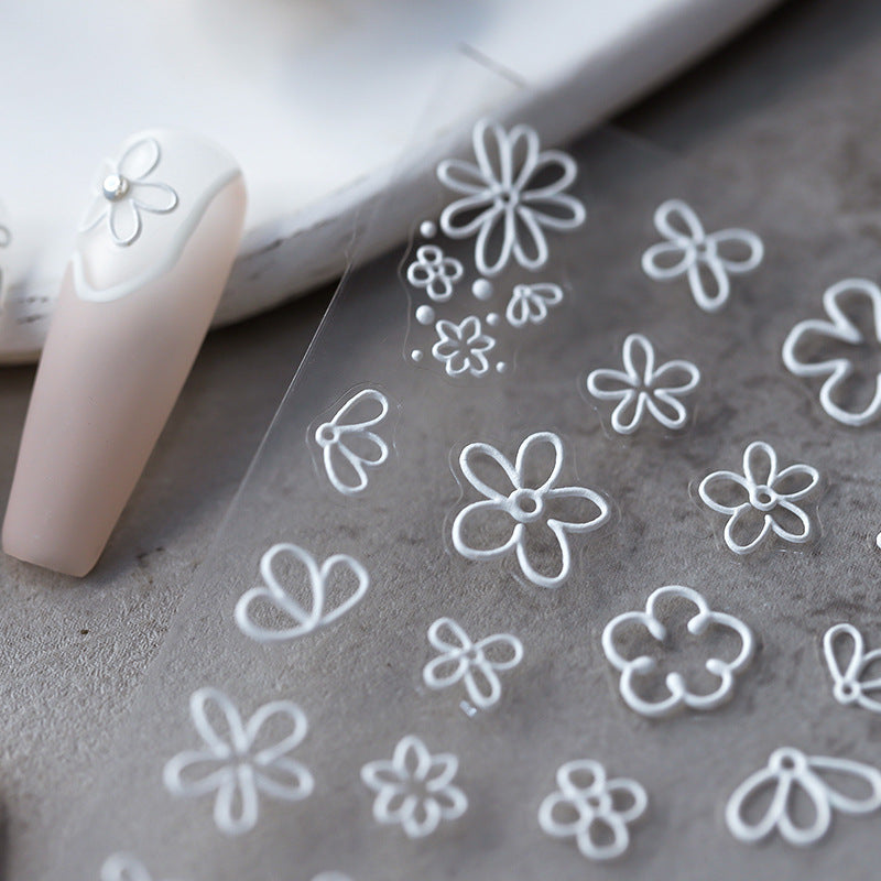 Tensor Nail Art Stickers White Flower Embossed Sticker Decals TS1572 - Nail MAD