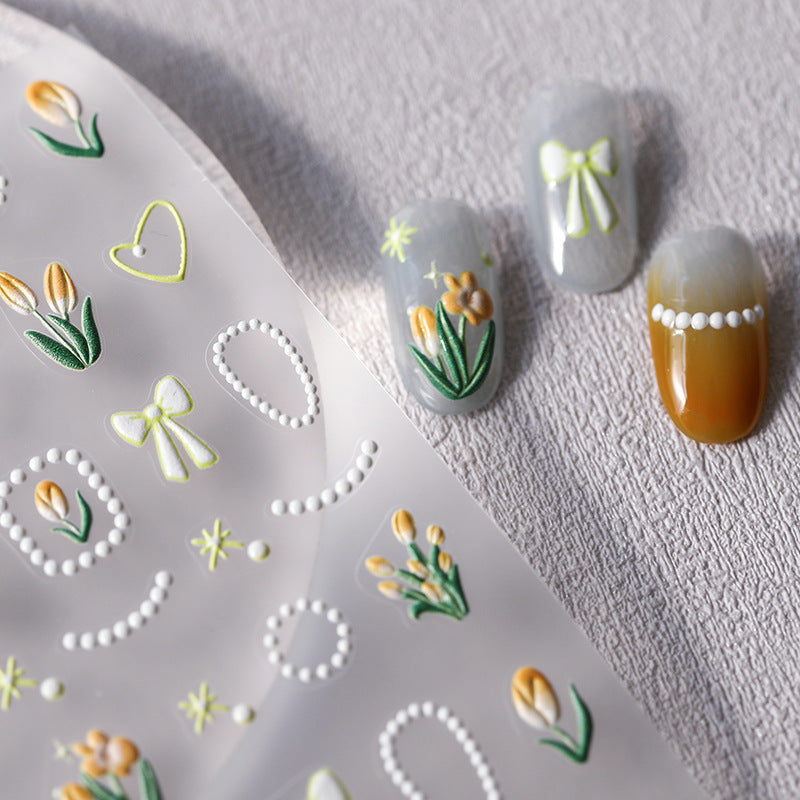 Tensor Nail Stickers Embossed Tulips Pearls - Nail MAD