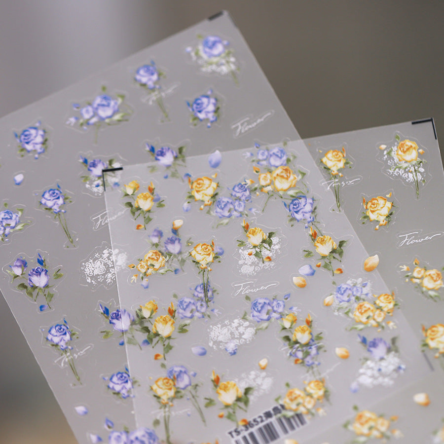 NailMAD Nail Art Stickers Adhesive Slider Yellow Blue Rose Sticker Decals - Nail MAD