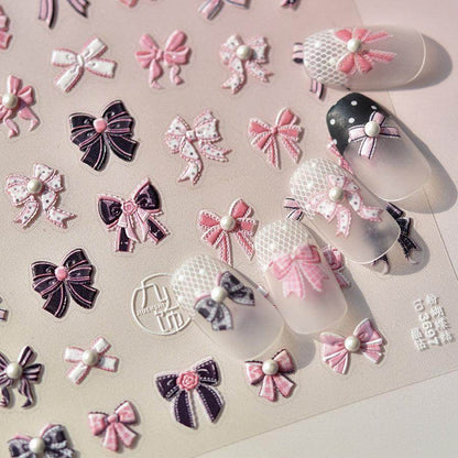 Black Bowtie Nail Art Stickers Adhesive Embossed Pink Bowknot Sticker Decals to3697 - Nail MAD