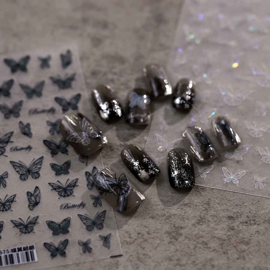 NailMAD Nail Art Stickers Adhesive Slider Embossed Translucent Black Butterfly Sticker Decals TS3574 - Nail MAD