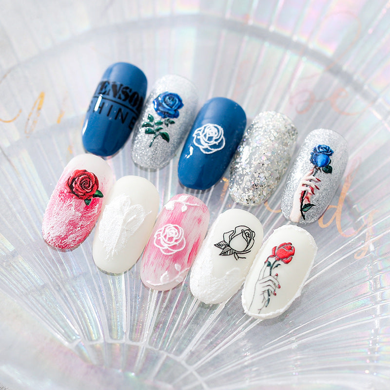 Tensor Nail Art Stickers Red Blue Rose Sticker Decals - Nail MAD