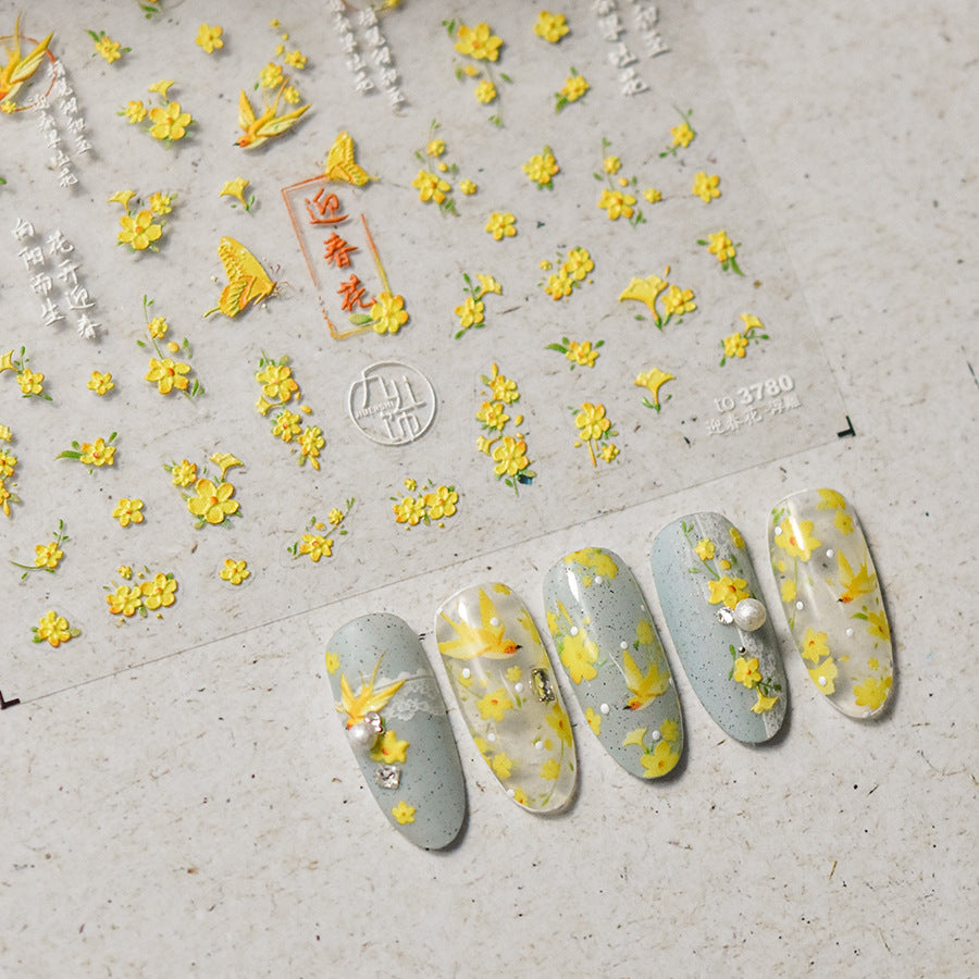 NailMAD Jasmine Flowers Nail Art Stickers Adhesive Embossed Summer Wild Flower Sticker Decals To3760