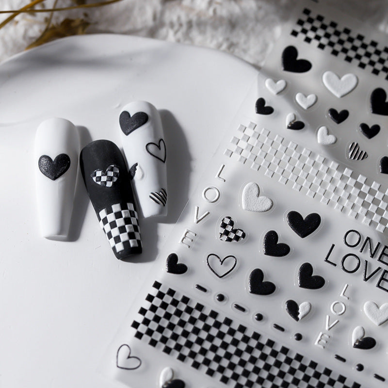 Tensor Nail Art Stickers Checkerboard Love Heart Embossed Sticker Decals - Nail MAD