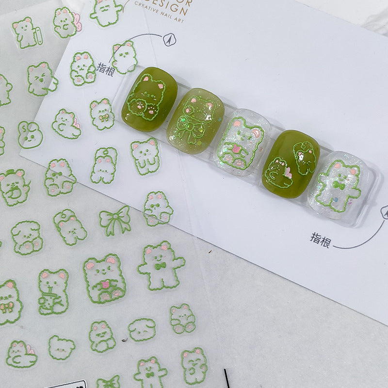 Tensor Nail Art Stickers Cute Bear Embossed Sticker Decals - Nail MAD