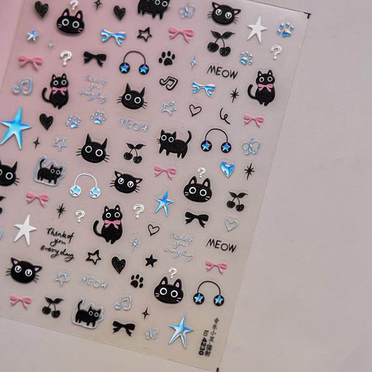 graffiti Kitten Nail Art Stickers Adhesive Embossed Cartoon Cat Sticker Decals to4224 - Nail MAD