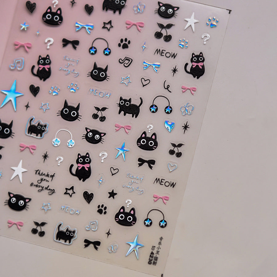 NailMAD graffiti Kitten Nail Art Stickers Adhesive Embossed Cartoon Cat Sticker Decals to4224