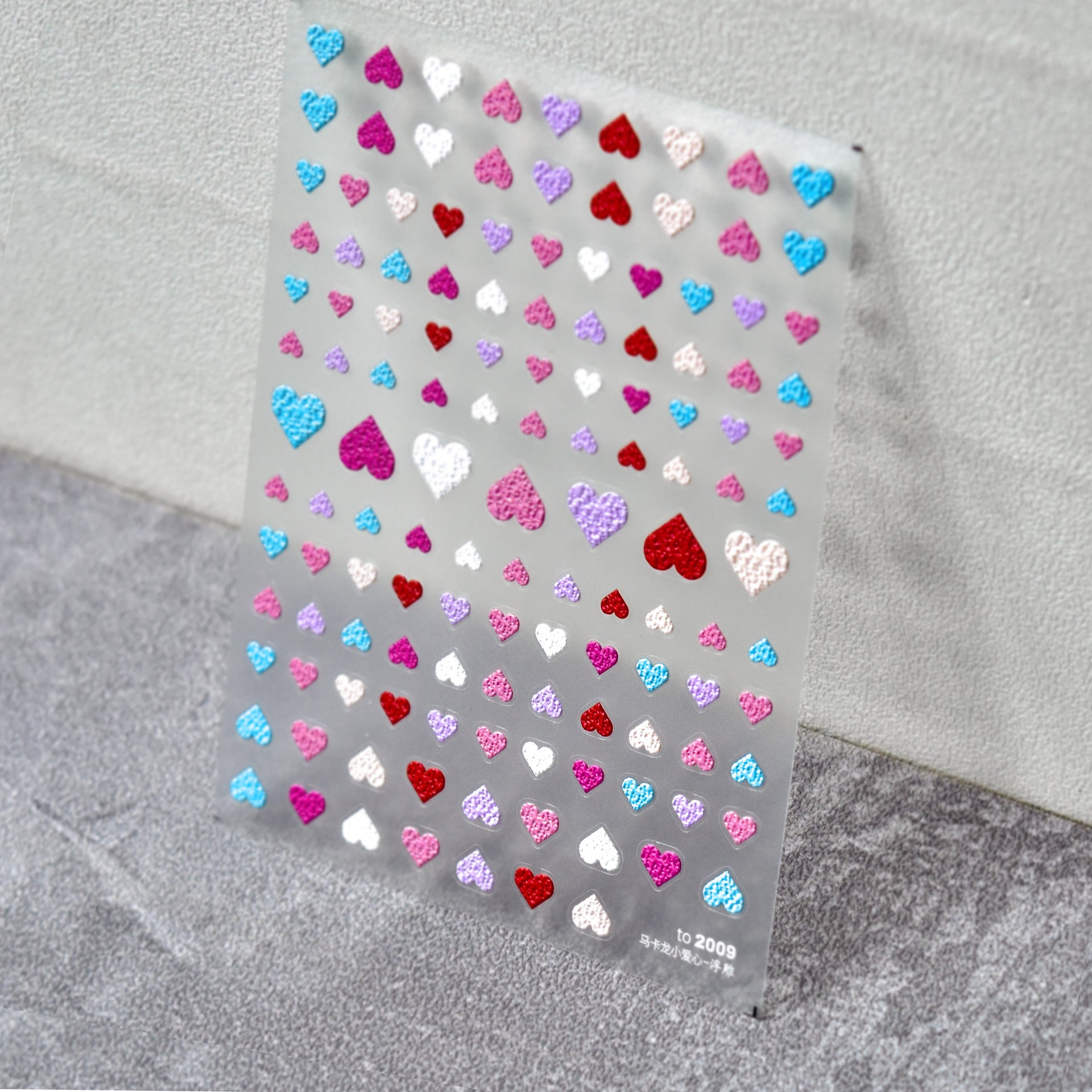 Colorful Love Heart Nail Art Stickers Valentines Adhesive Embossed Sticker Decals to2009