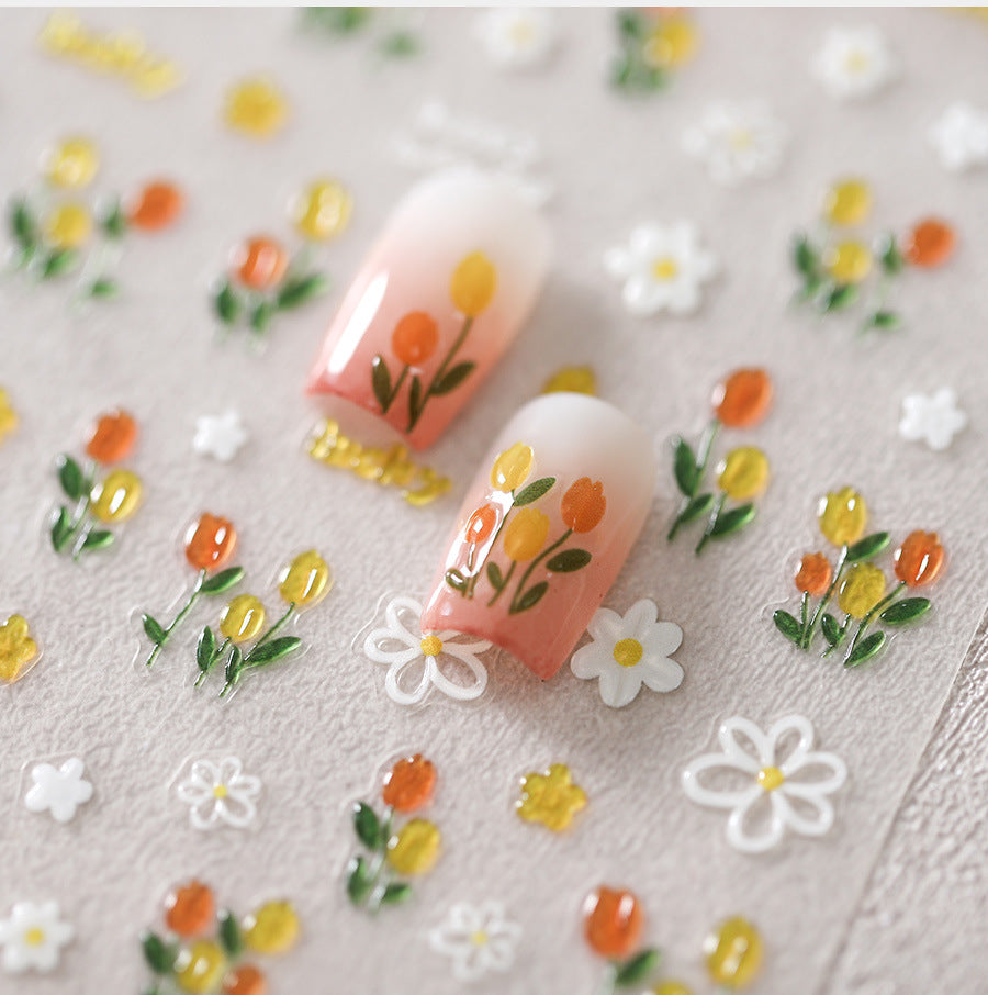 NailMAD Nail Art Stickers Jelly Tulips Adhesive Embossed Flowers Sticker Decals M350