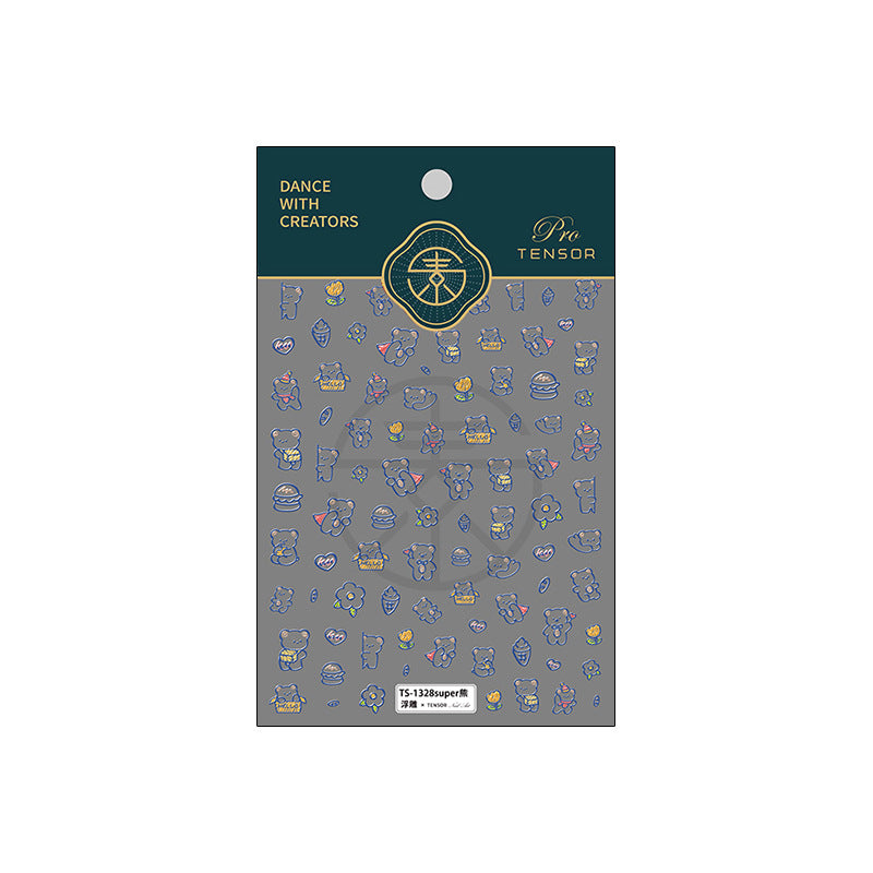 Tensor Nail Stickers Embossed Blue Bear TS1328 - Nail MAD