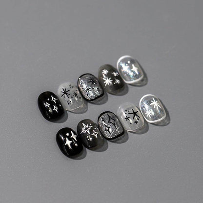 Nail Art Stickers Adhesive Slider Black White Stars Sticker Decals TS3374 - Nail MAD