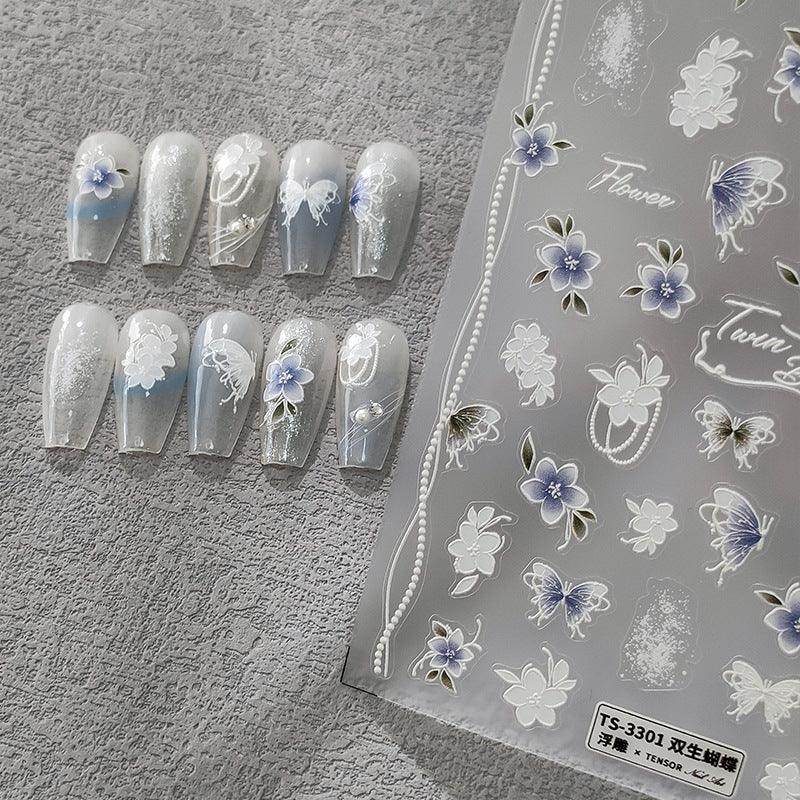 Nail Art Stickers Adhesive Slider Butterfly Flower Embossed Sticker Decals - Nail MAD