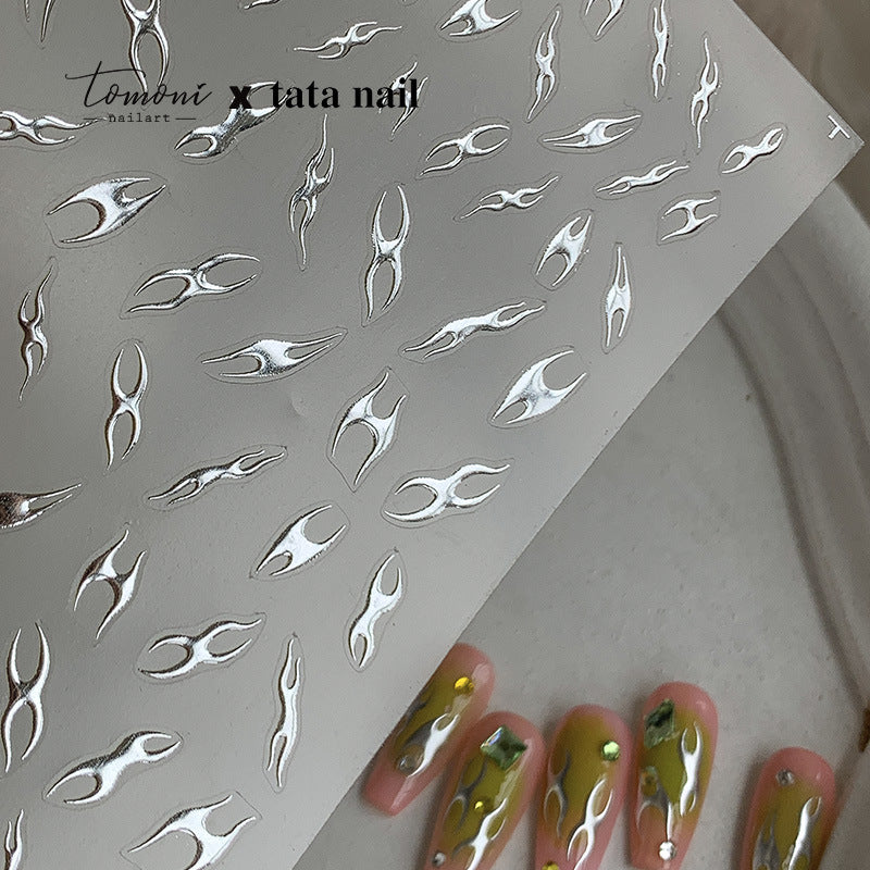 NailMAD Metal Flame Nail Art Stickers Adhesive Embossed Fire Chain Sticker Decals toa146