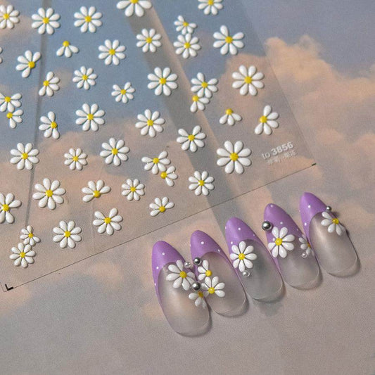 Daisy Flower Nail Art Stickers Adhesive Embossed White Daisy Sticker Decals to3856 - Nail MAD