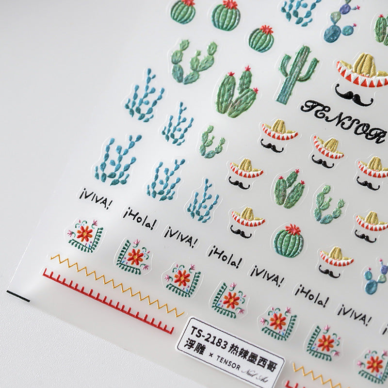 NailMAD Nail Art Stickers Adhesive Slider Embossed Cactus Plant Sticker Decals TS2183 - Nail MAD