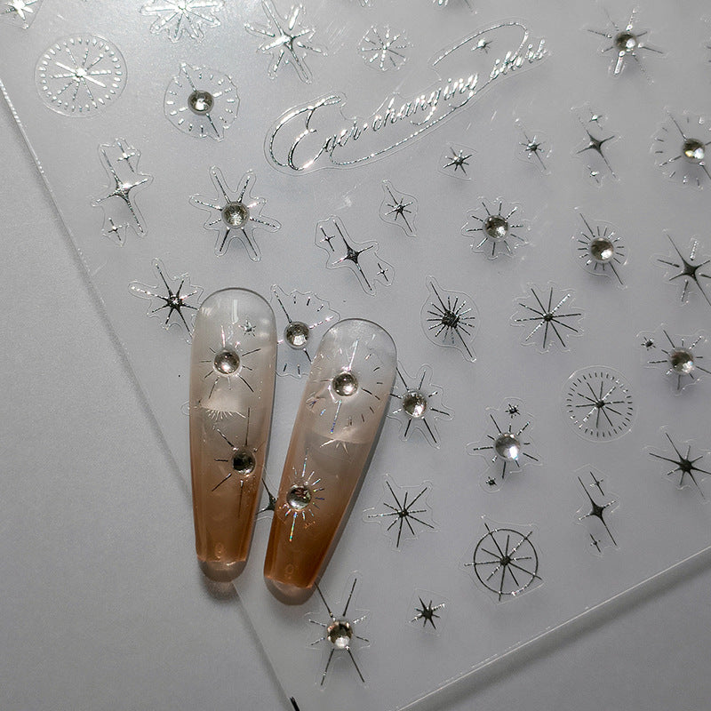 NailMAD Nail Art Stickers Adhesive Slider Gold Silver Lines With Rhinestone Embossed Sticker Decals - Nail MAD