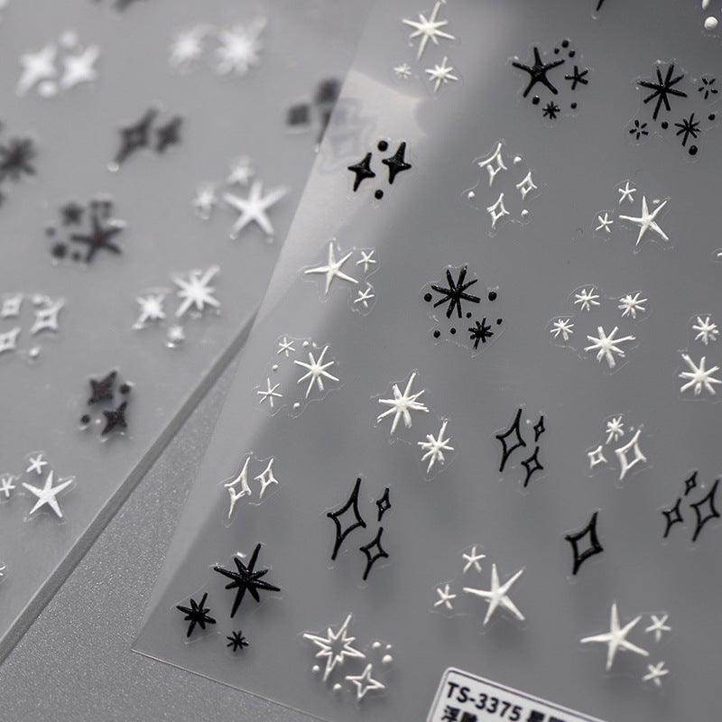 Nail Art Stickers Adhesive Slider Black White Stars Sticker Decals TS3374 - Nail MAD