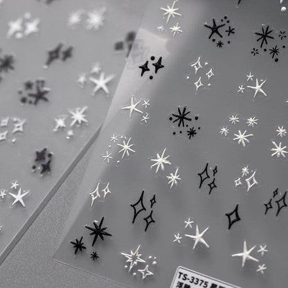Nail Art Stickers Adhesive Slider Black White Stars Sticker Decals TS3374 - Nail MAD