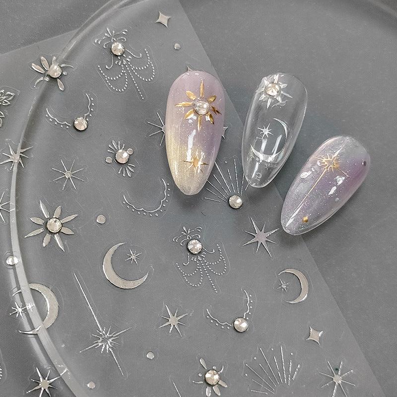 Tensor Nail Art Stickers Gold Silver Stars Moon Embossed Sticker Decals TL056 - Nail MAD