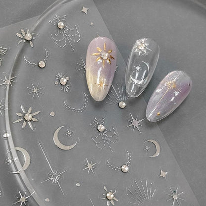 Tensor Nail Art Stickers Gold Silver Stars Moon Embossed Sticker Decals TL056 - Nail MAD