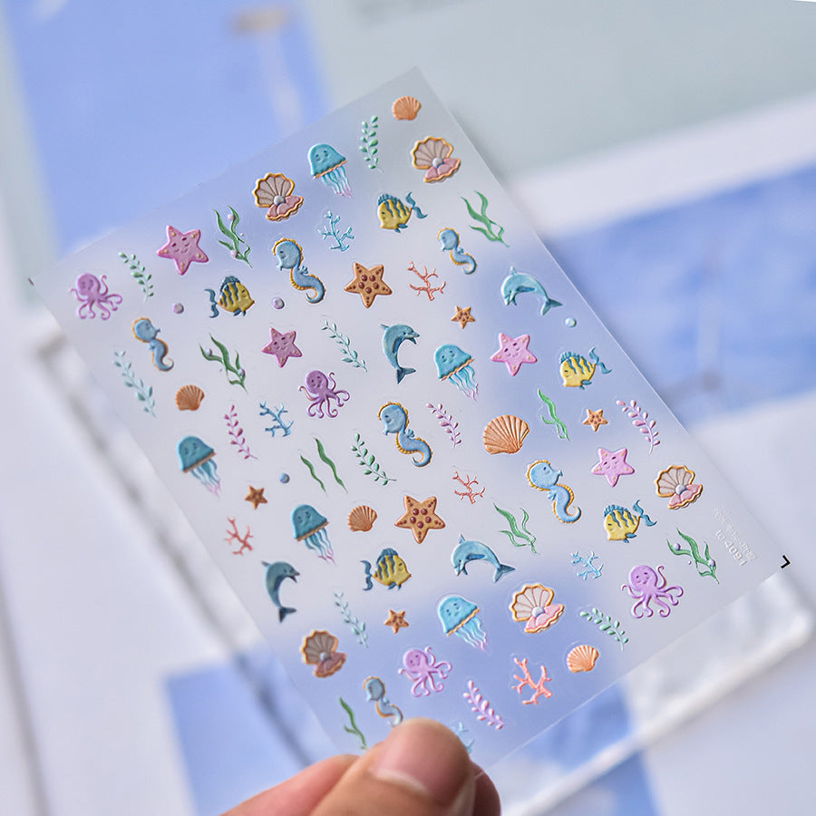 Summer Ocean Life Nail Art Stickers Adhesive Marine Starfish Embossed Sticker Decals to4091