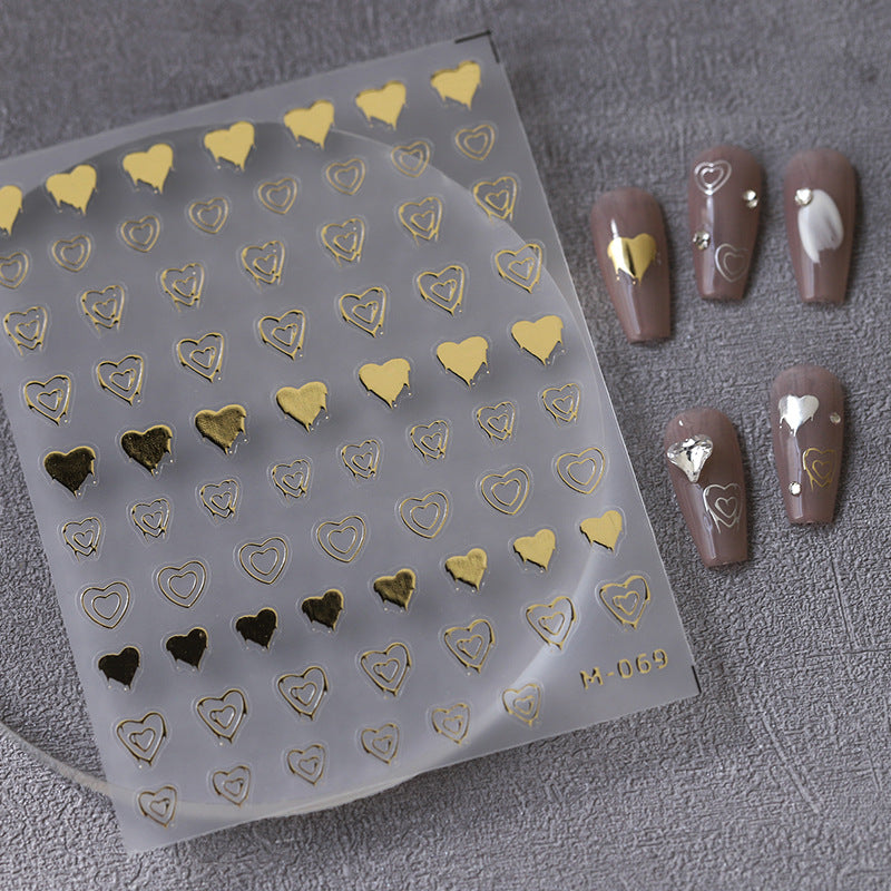 NailMAD Nail Art Stickers Adhesive Slider Gold Silver Heart Shape Embossed Sticker Decals M069 - Nail MAD