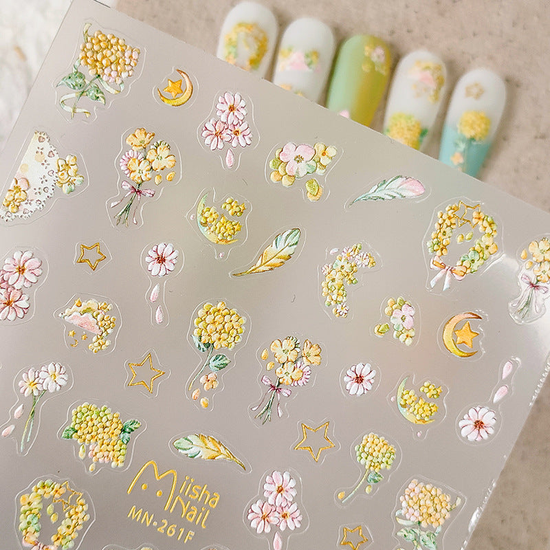 Tensor Nail Art Stickers Yellow Flowers Embossed Sticker Decals - Nail MAD