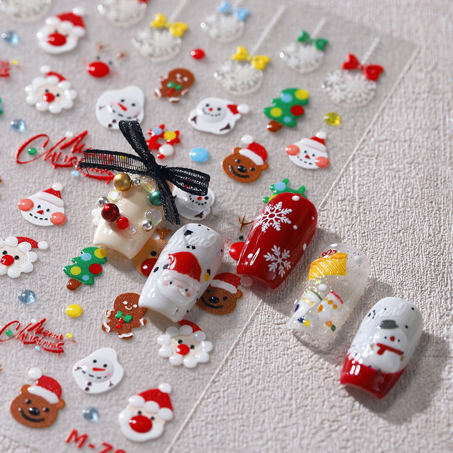 Santa Clause Nail Art Stickers Adhesive Snowman Embossed Sticker Decals M701