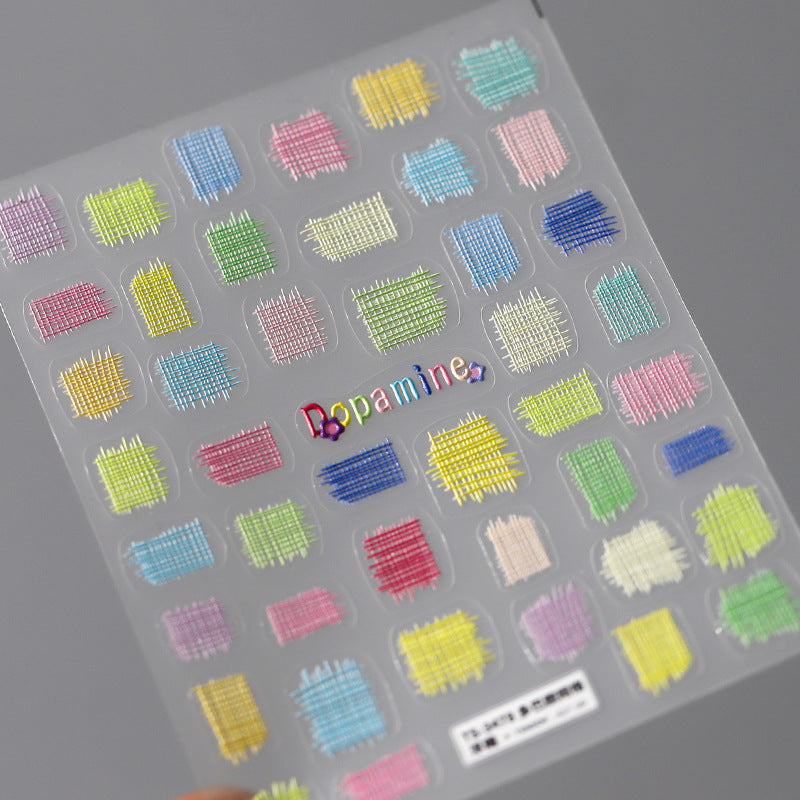 NailMAD Nail Art Stickers Adhesive Slider Embossed Colorful Grid Sticker Decals TS3477 - Nail MAD