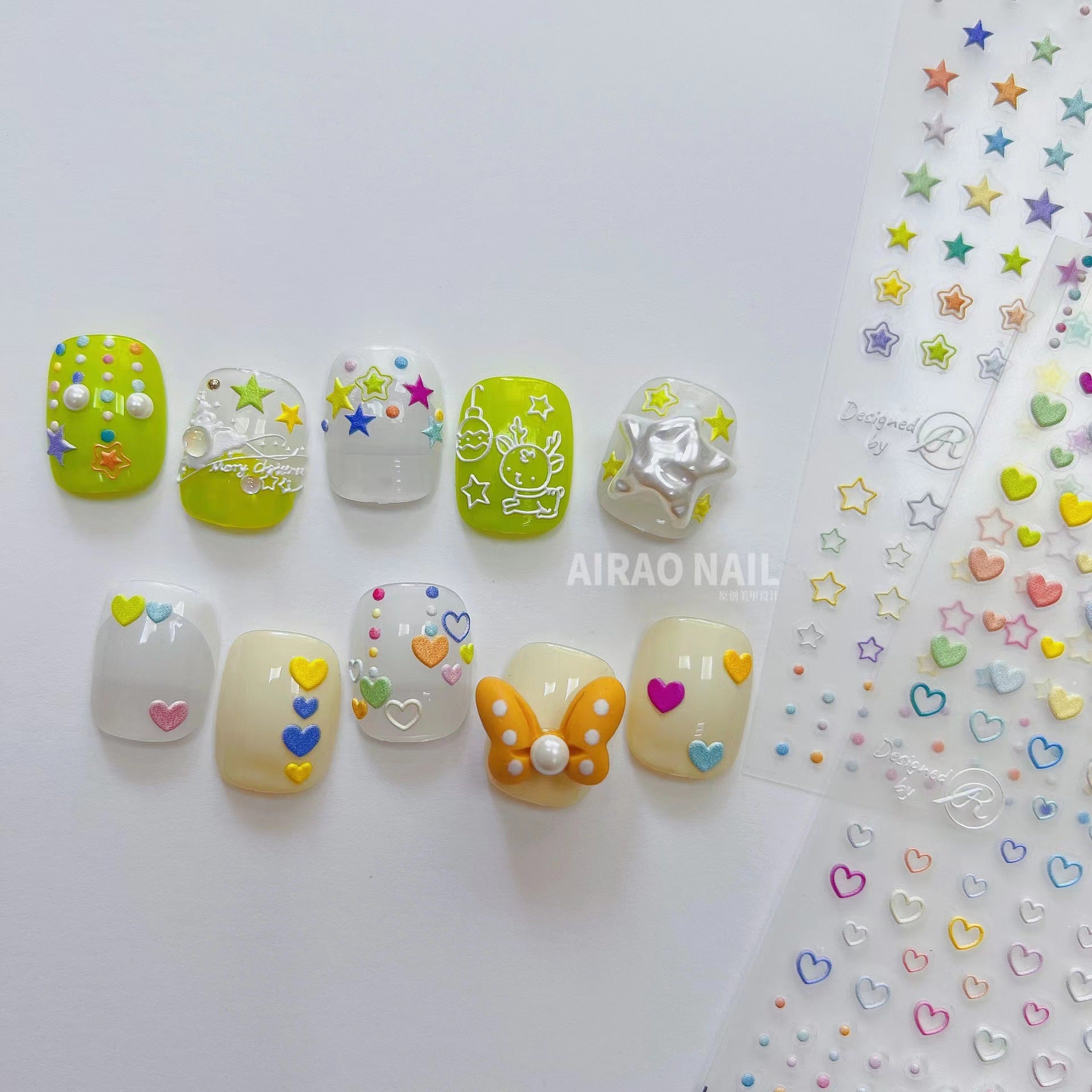 Mini Heart Stars Nail Art Stickers Colorful Star Dots Adhesive Embossed Sticker Decals to2350