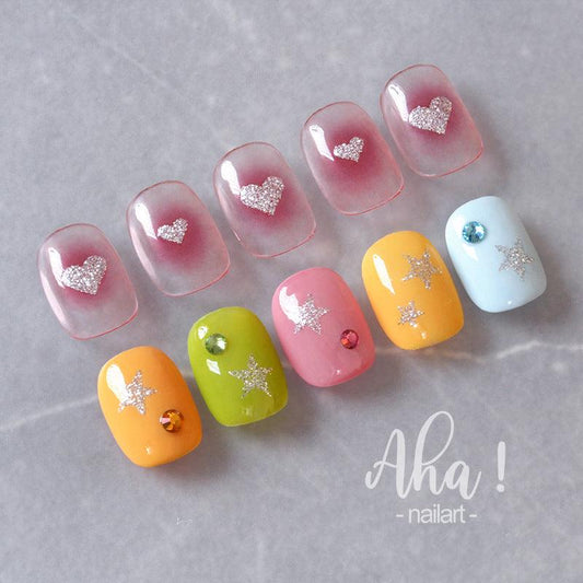 Shiny Love Heart Nail Art Stickers 3D Adhesive Decals for Valentine's Day Aha