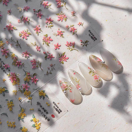 Flower Blossom Nail Art Stickers Adhesive Embossed Osmanthus Sticker Decals to4271 - Nail MAD