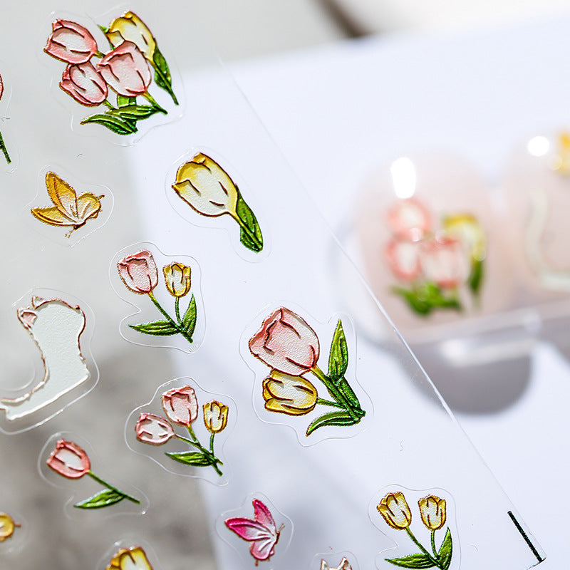 Tensor Nail Art Stickers Pink Tulips Sticker Decals - Nail MAD