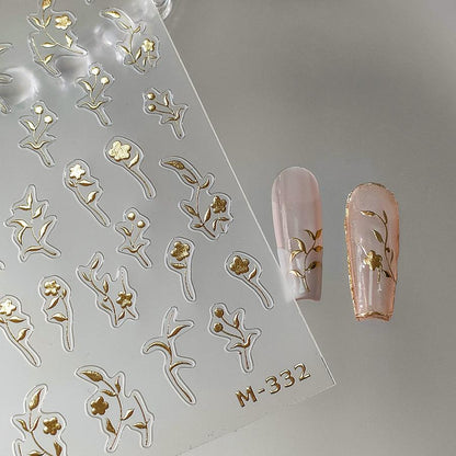 NailMAD Nail Art Stickers Adhesive Slider Gold Colors Rose Flower Embossed Sticker Decals M332 - Nail MAD