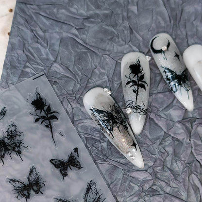 Nail Art Stickers Adhesive Slider Black Butterfly Rose Sticker Decals TS2017 - Nail MAD