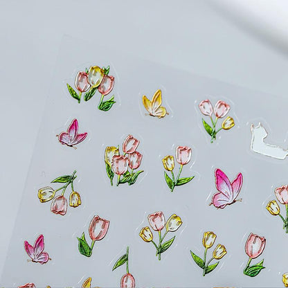 Tensor Nail Art Stickers Pink Tulips Sticker Decals - Nail MAD