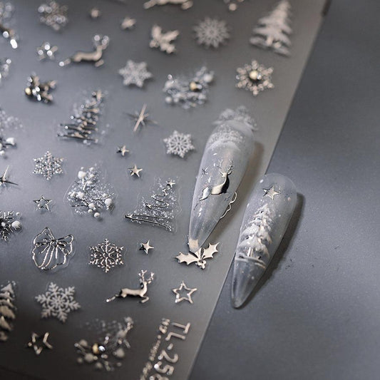 Winter Snowflake Nail Art Stickers Adhesive Embossed Golden Christmas Sticker Decals TL256