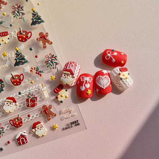 Gingerbread Nail Art Stickers Adhesive Embossed Xmas Snowman Sticker Decals to3556