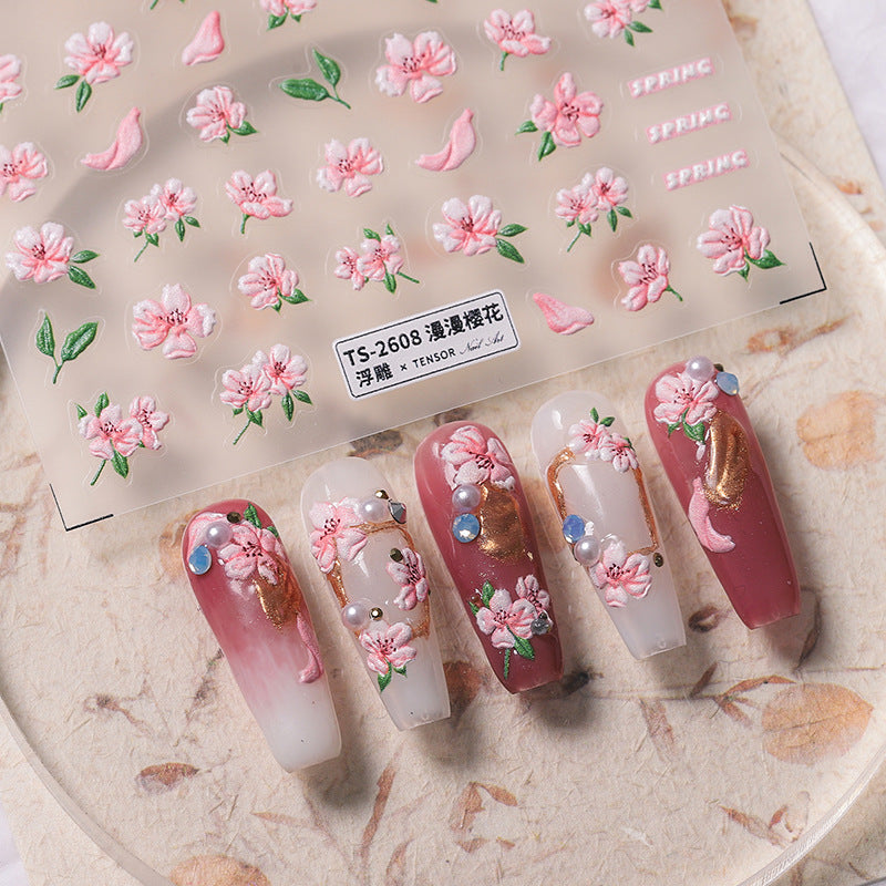 Tensor Nail Art Stickers Sakura Embossed Sticker Decals - Nail MAD