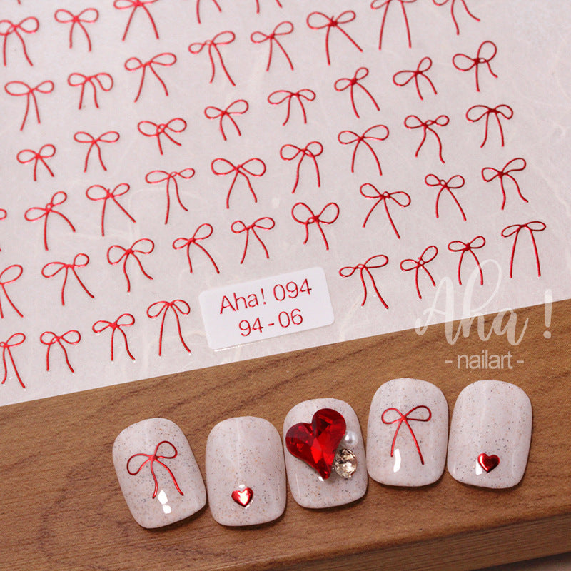 Metal Color Nail Art Stickers Sticker Decals Love Heart Bowknot  Adhesive 3D Decals Aha