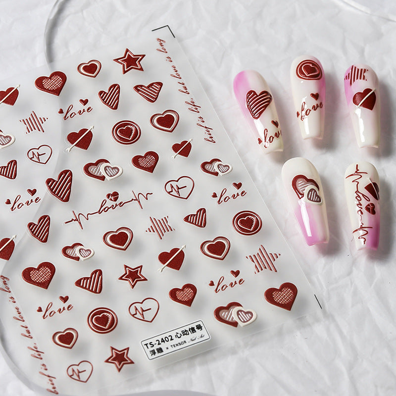 Tensor Nail Art Stickers Embossed Love Heart Sticker Decals TS2401 - Nail MAD